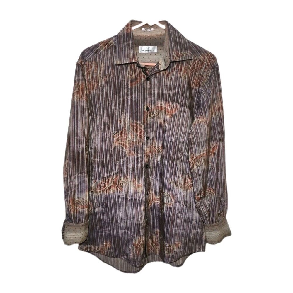 Bugatchi Shirt Mens M Button Up Flip Cuff Paisley Floral Western